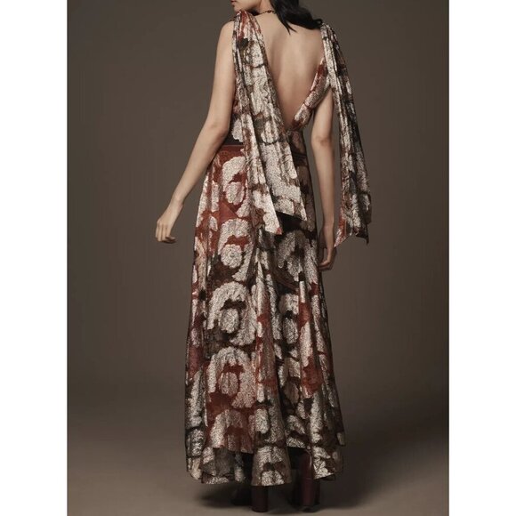 Farm Rio Sleeveless V-Neck Jacquard Lurex A-Line Maxi Dress L - Picture 3 of 3